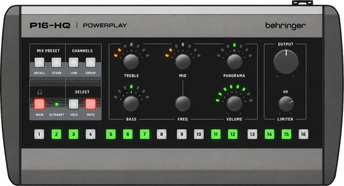 BEHRINGER POWERPLAY P16-HQ のトップパネル全体図